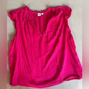 Bright pink Gap blouse with ruffle sleeve
